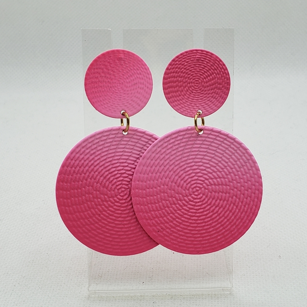 Pink Textured Circle Earrings